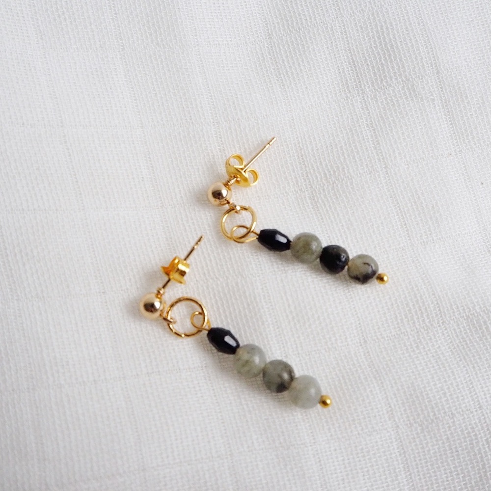 Black Labradorite Gemstone Stacked Earrings